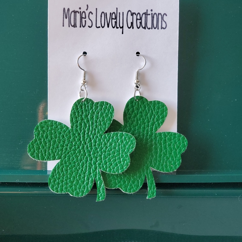 Green faux leather earrings